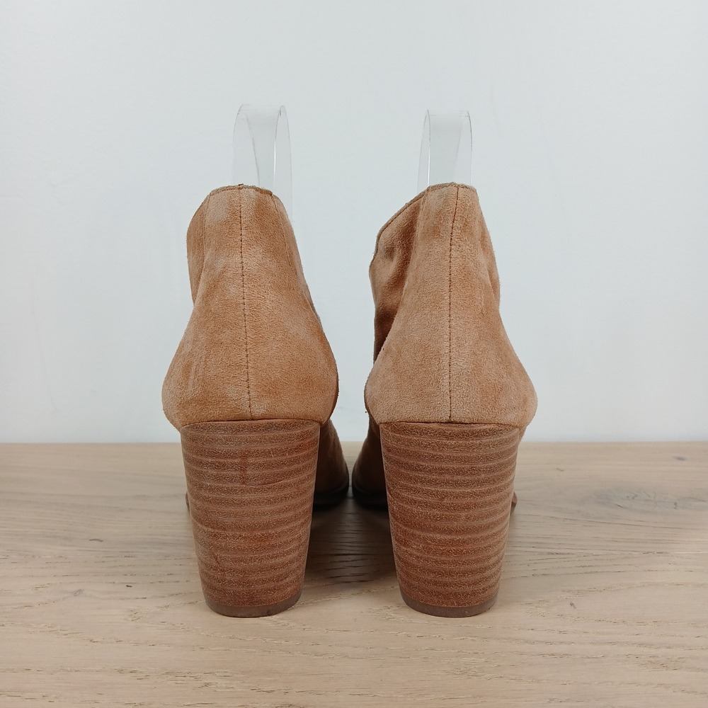 Lucky Brand Joal Booties Womens 5.5 Tan Leather Peep Toe Block Heel Slip On Boho - Picture 5 of 12